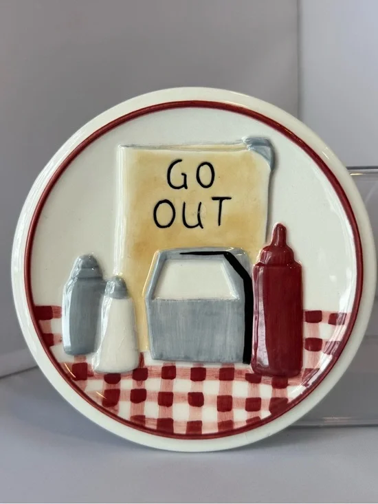 3 Pc MWW Market 4.5" Mini Plate Set Grill/ Pig/Go Out/Take Out -Farmhouse Picnic - Picture 2 of 16